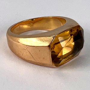 French Citrine 18 Karat Yellow Gold Tank Ring
