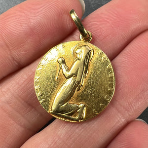 French Saint Bernadette Souberous Lourdes 18K Yellow Gold Charm Pendant