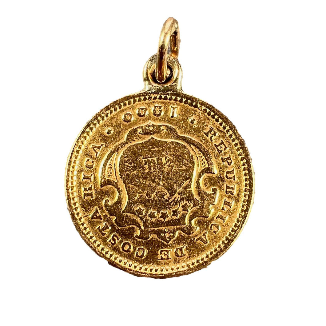 Costa Rica Dos Colones Coin 22K Yellow Gold Charm Pendant