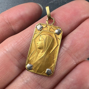 French Virgin Mary 18K Yellow White Gold Charm Pendant