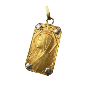 French Virgin Mary 18K Yellow White Gold Charm Pendant
