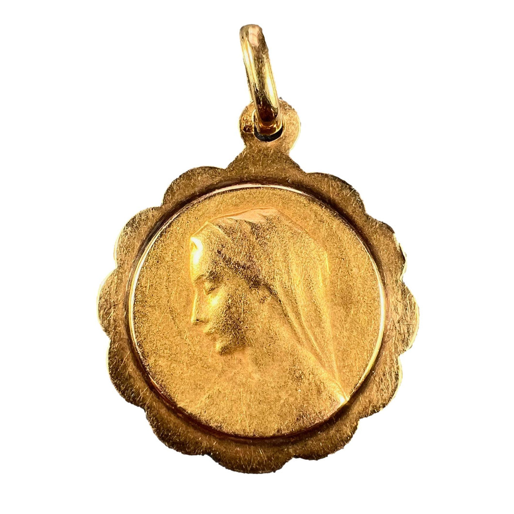 French Virgin Mary 18K Yellow Gold Charm Pendant