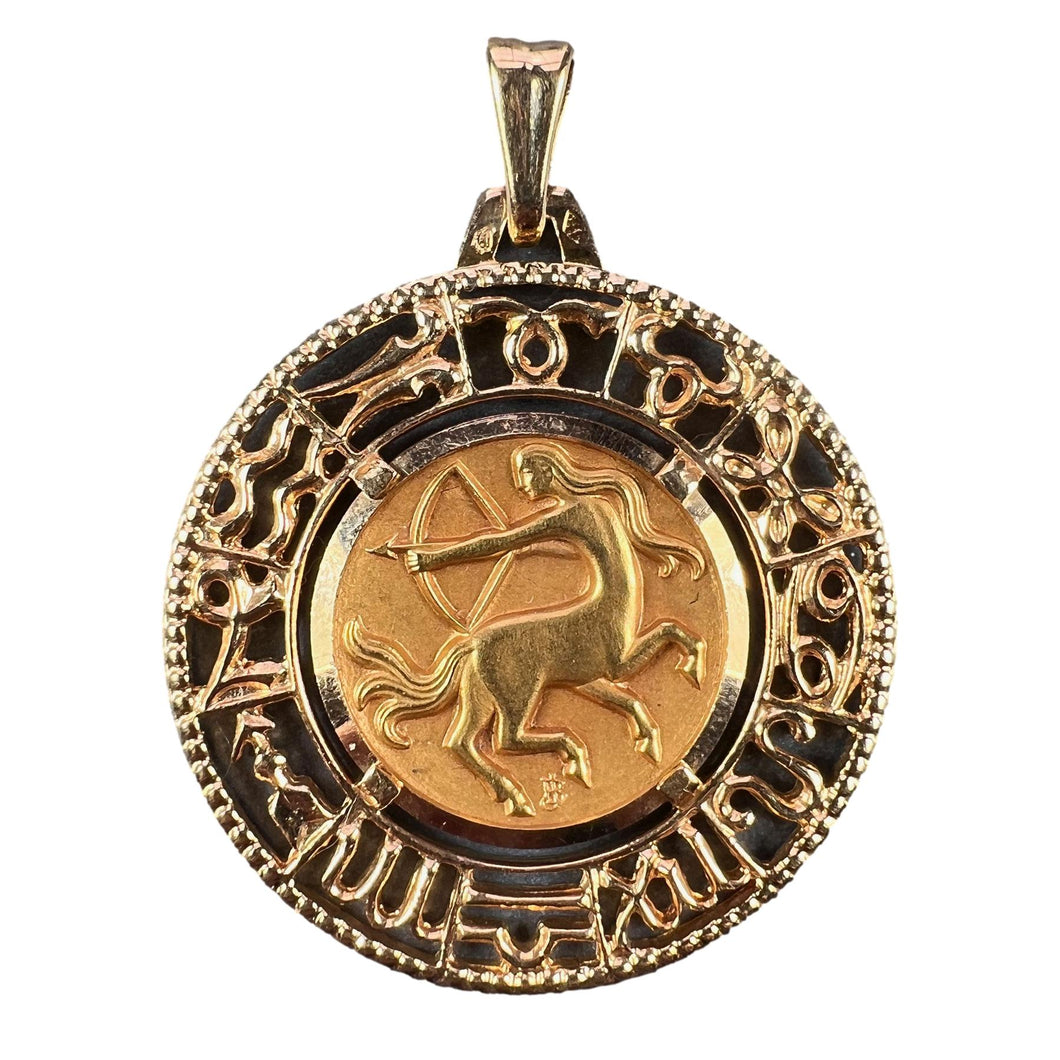 French Sagittarius Zodiac 18K Yellow Gold Charm Pendant