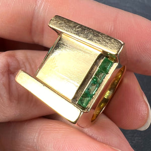 French Marin Paris Green Emerald 18 Karat Yellow Gold Tank Pinky Ring