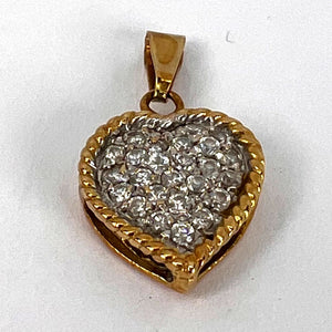 Italian Love Heart 18K Yellow White Gold Diamond Charm Pendant