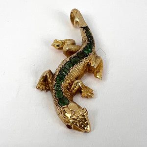 Salamander Lizard 18K Yellow Gold Emerald Ruby Pendant