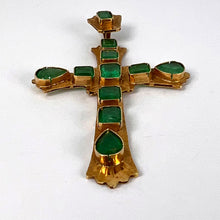 Load image into Gallery viewer, Large Italian Cross 18K Yellow Gold Emerald Pendant

