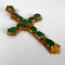 Load image into Gallery viewer, Large Italian Cross 18K Yellow Gold Emerald Pendant
