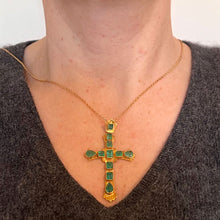 Load image into Gallery viewer, Large Italian Cross 18K Yellow Gold Emerald Pendant
