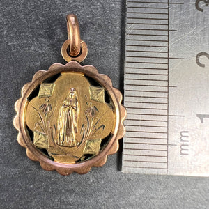 French Virgin Mary Rolled 18K Yellow Rose Gold Charm Pendant