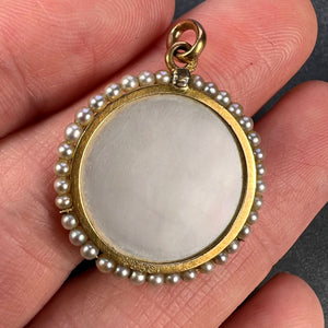 French Virgin Mary Mother of Pearl 18K Yellow Gold Pearl Charm Pendant