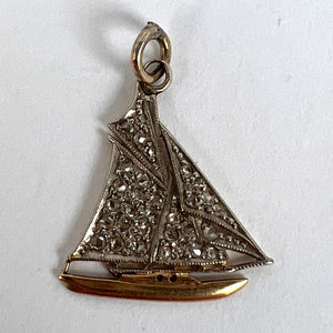 Yacht 14K Yellow Gold Platinum Diamond Charm Pendant