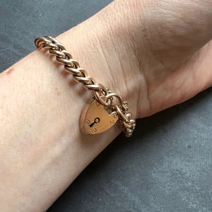 9K Rose Gold Curb Link Bracelet with Heart Padlock Clasp