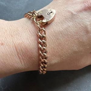9K Rose Gold Curb Link Bracelet with Heart Padlock Clasp