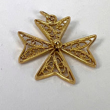 Load image into Gallery viewer, 18K Yellow Gold Maltese Cross Filigree Charm Pendant
