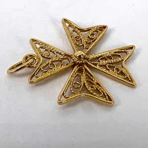 18K Yellow Gold Maltese Cross Filigree Charm Pendant