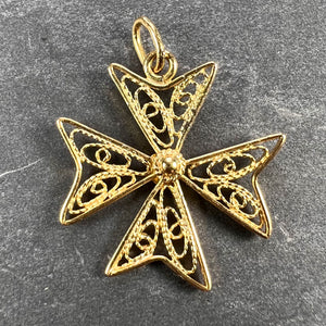 18K Yellow Gold Maltese Cross Filigree Charm Pendant