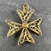 Load image into Gallery viewer, 18K Yellow Gold Maltese Cross Filigree Charm Pendant
