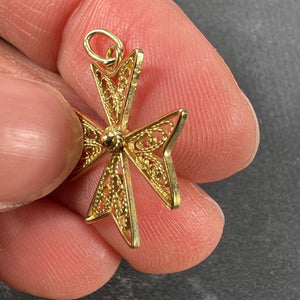 18K Yellow Gold Maltese Cross Filigree Charm Pendant