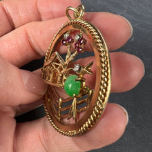 Load image into Gallery viewer, Large Yellow Gold Diamond Red Ruby Green Jade Bird Home Sweet Home Charm Pendant
