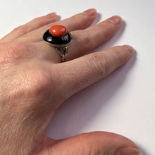 Load image into Gallery viewer, French silver coral lacquer target ring
