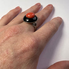 Load image into Gallery viewer, French silver coral lacquer target ring
