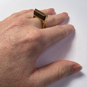 French 18K Yellow Gold Wood Square Ring