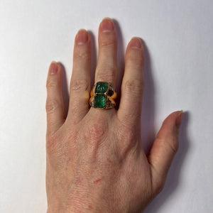 Carved Emerald Diamond 18K Yellow Gold Ring