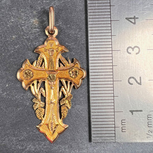 Antique French 18K Rose Gold Harvest Cross Pendant