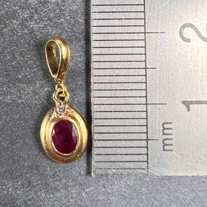 18K Yellow Gold Natural Ruby Diamond Charm Pendant