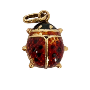 Ladybird 18K Yellow Gold Enamel Charm Pendant