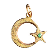 Load image into Gallery viewer, Moon and Star 18K Yellow Gold Turquoise Charm Pendant
