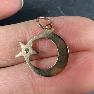 Moon and Star 18K Yellow Gold Turquoise Charm Pendant