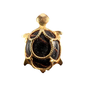 18K Yellow Gold Wood Turtle Tortoise Charm Pendant