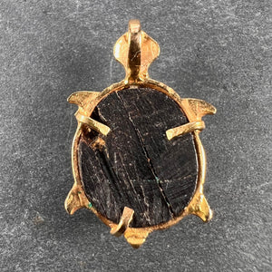 18K Yellow Gold Wood Turtle Tortoise Charm Pendant