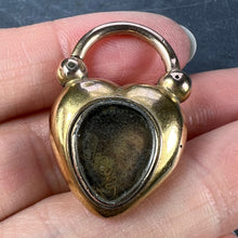 Load image into Gallery viewer, Antique Victorian Padlock Heart Turquoise Yellow Gold Mourning Locket Pendant
