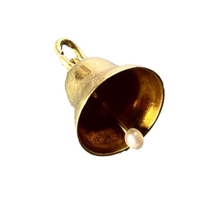 Ringing Bell 14K Yellow Gold Pearl Charm Pendant