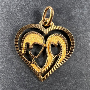 French 18K Yellow Gold Lovers Love Heart Charm Pendant