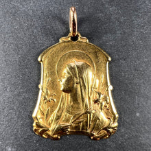 Load image into Gallery viewer, French Virgin Mary Lilies 18K Yellow Gold Medal Pendant
