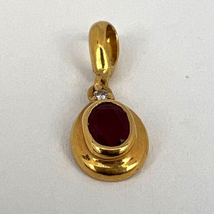 18K Yellow Gold Natural Ruby Diamond Charm Pendant