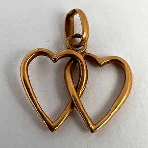 French 18K Yellow Gold Entwined Love Hearts Charm Pendant