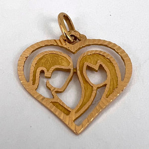 French 18K Yellow Gold Lovers Love Heart Charm Pendant