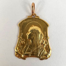 Load image into Gallery viewer, French Virgin Mary Lilies 18K Yellow Gold Medal Pendant

