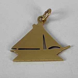 Sailing Yacht 14K Yellow Gold Enamel Charm Pendant
