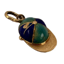 Load image into Gallery viewer, Jockey Hat 18K Yellow Gold Blue Enamel Charm Pendant
