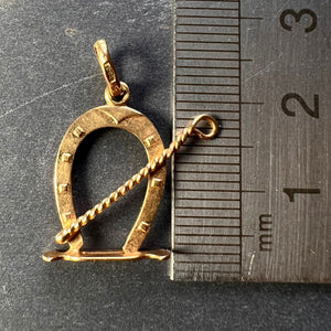 Lucky Horseshoe and Whip 18K Yellow Gold Charm Pendant