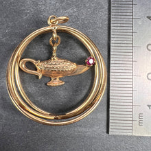 Load image into Gallery viewer, Yellow Gold Red Ruby Genie Lamp Kinetic Large Charm Pendant
