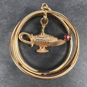 Yellow Gold Red Ruby Genie Lamp Kinetic Large Charm Pendant