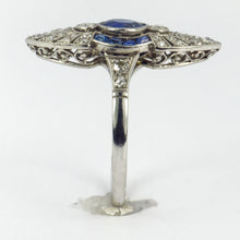 Load image into Gallery viewer, French White Diamond Blue Sapphire Platinum Ring

