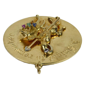 Large Yellow Gold Gem Set Knight To Remember Medallion Charm Pendant